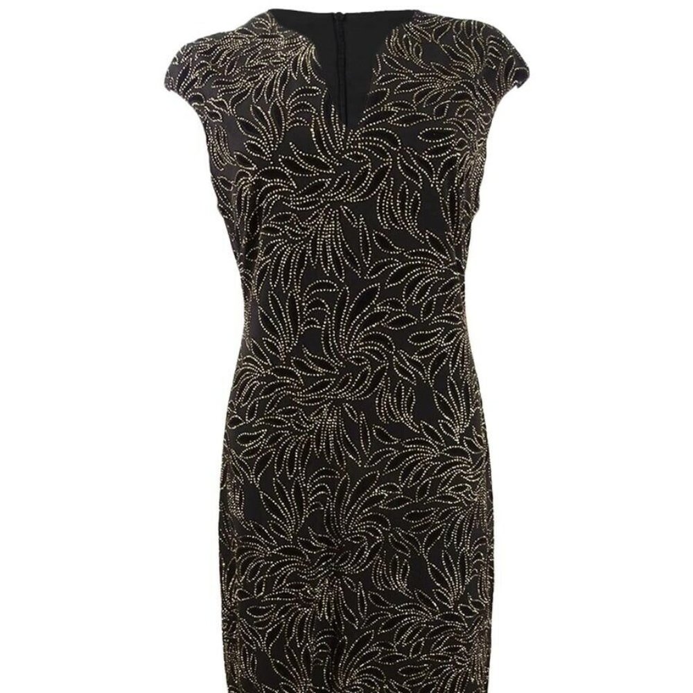 CONNECTED APPAREL Black/Gold Cap Sleeve Dress - Picture 2 of 5